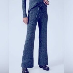 Athleta Reverie Blue Wide Leg Ribbed Sweater Pants Loungewear Comfy Cozy SZ XS